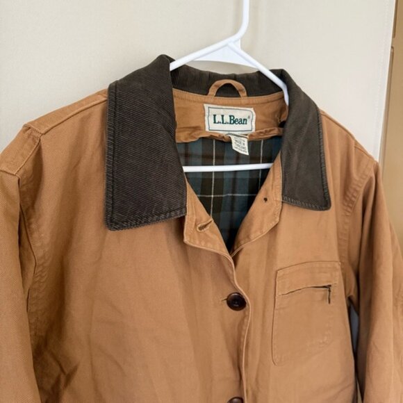 L.L. Bean Womens Medium Tan Button Up Field Barn Jacket Coat Corduroy Trim - Picture 2 of 11